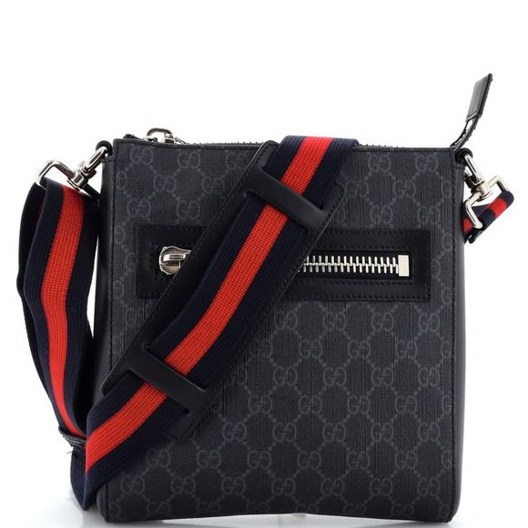 Gucci Handbags - Gucci Web Strap Front Zip Messenger Bag GG Coated Canvas Small Black